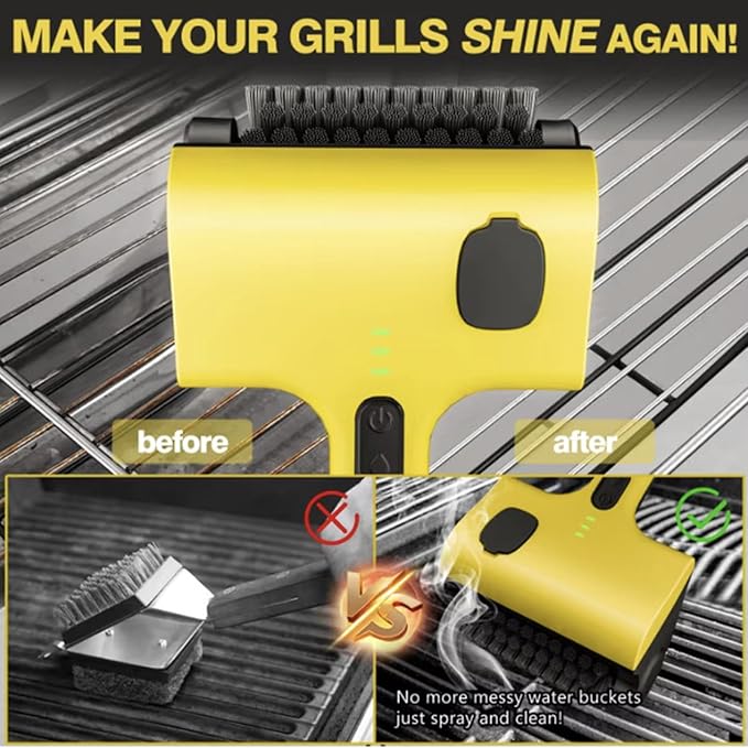 Electric BBQ Brush Grill Cleaner Rechargeable with Replaceable Stainless Steel and PP Brush Head - Cordless Power Roller Blasts Rotating Cleaning Brush for Outdoor BBQ, Kitchen, Bathroom (1PC)