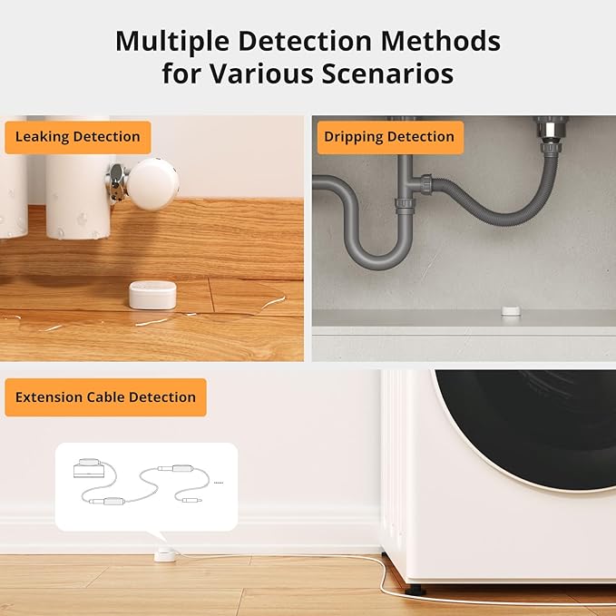 SONOFF SNZB-05P Zigbee Water Leak Sensor with Detection Cable for Alarm System and Smart Home Automation, Wireless Mini Flood Detector for Kitchen Bathroom Basement 2Pack