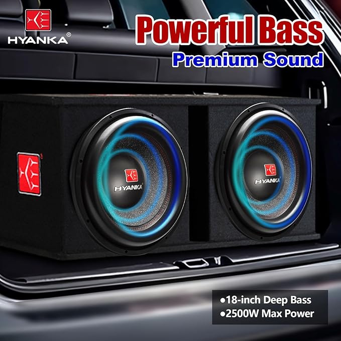 H YANKA BSF-18-4 18 Inch Subwoofer - 2500W MAX Power Car Audio Bass Speaker - 2.5" Dual Voice Coil, 4 Ohm Impedance, Aluminum Basket, Paper Cone Subwoofer for Cars
