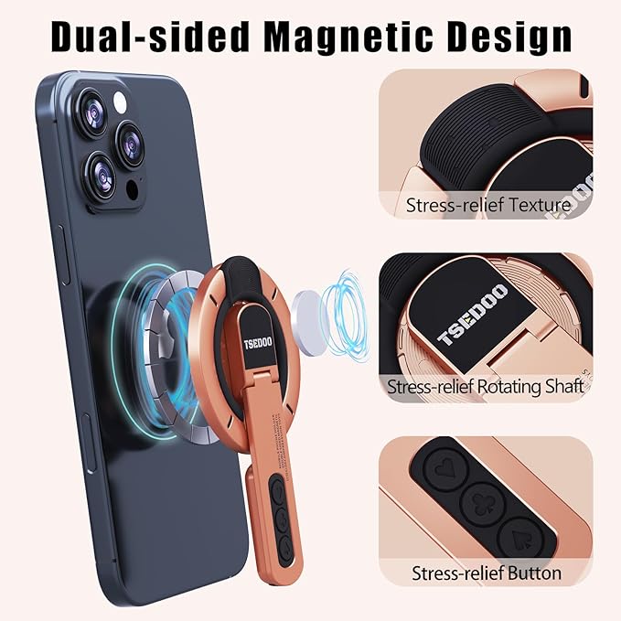 3-in-1 Magnetic Phone Grip Stand with 360° Roration Angle Adjustment, Silicone Finger Ring & Fidget Toy Design, Gym Dual-Sided Magnetic Phone Kickstand for All Phones