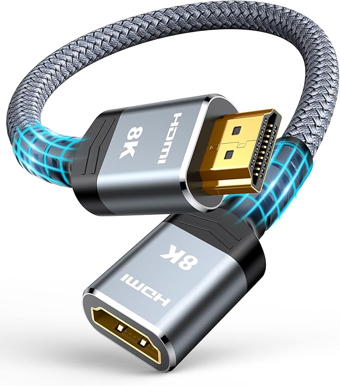 Highwings 8K 4K HDMI Extender Cable - 1.5FT, Ultra High Speed HDMI Adapter Male to Female, Compatible with PS5, Roku Stick, Blu Ray Player, HDTV, Laptop