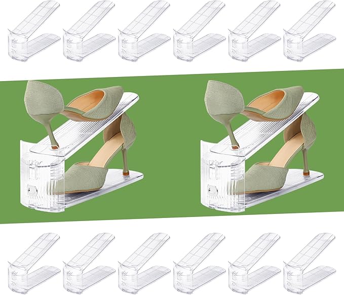Shoe Slots Organizer, Clear Shoe Stacker for Closet Adjustable Shoe Rack Storage Space Saver,Shoes Display Shelf Shoes Holder for Organization,12 Pack