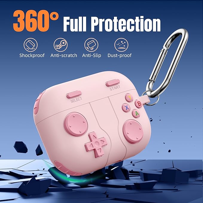 Game Case for AirPods Pro 3 Case 2025, Shockproof Silicone Cover for Apple AirPods Pro 3, Skin-Friendly, Anti-Fingerprint, with Cleaner Kit & Keychain – Durable Case for Women Men – Pink