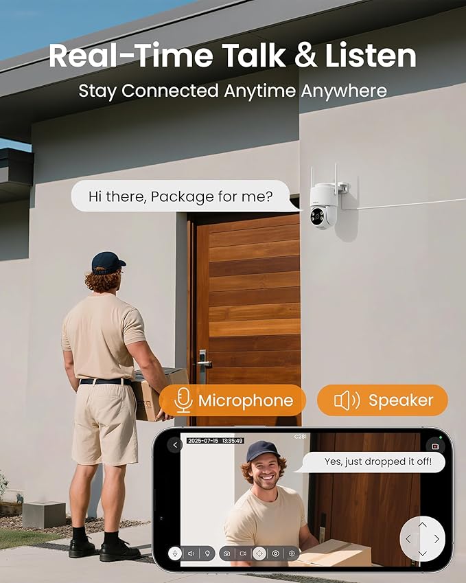 Anlapus C281 3MP 2K Security WiFi Camera Outdoor, 360° Pan/Tilt Wired Security Camera, AI Detection, Auto Track, Color Night Vision, 2-Way Audio, 2.4/5GHz, Light Siren Alarm, Cloud/Memory Card Storage