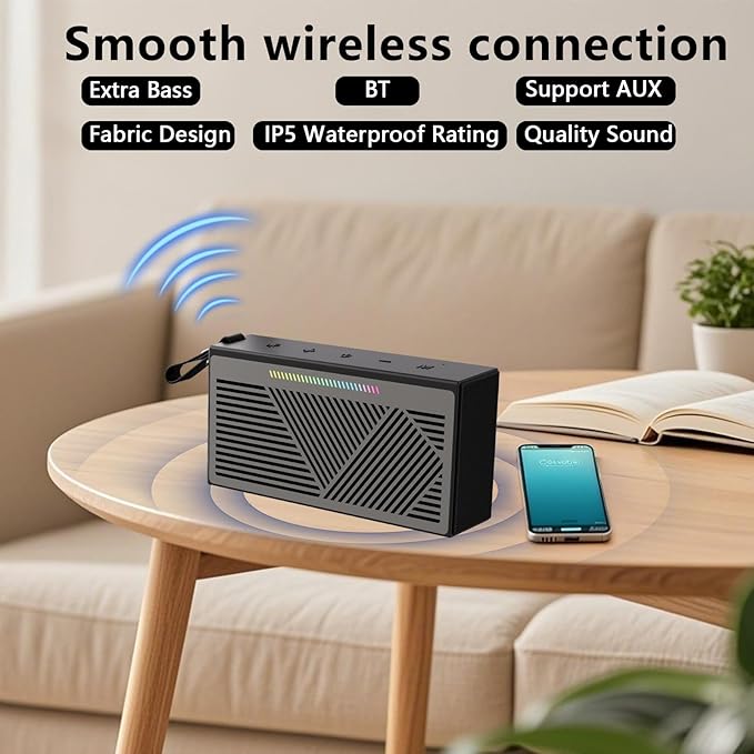 Bluetooth Speaker, Portable Wireless Bluetooth Speakers with HD Sound, IPX5 Waterproof Speaker with RGB LED Lights, Bluetooth5.3, TWS Pairing, Long Playtime, for Home/Party/Outdoor/Beach/Bathroom