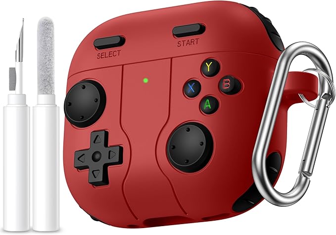 Getino for AirPods 4 2024 Case Cover with Cleaner Kit, Keychain,Compatible with Apple Airpods 4 Case Cover, Cute Funny Game Console Shock-Proof Protective Silicone AirPod 4 Case Covers for Men Boy-Red