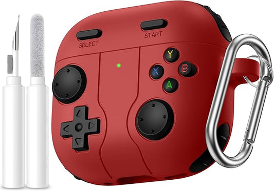 Getino for AirPods 4 2024 Case Cover with Cleaner Kit, Keychain,Compatible with Apple Airpods 4 Case Cover, Cute Funny Game Console Shock-Proof Protective Silicone AirPod 4 Case Covers for Men Boy-Red