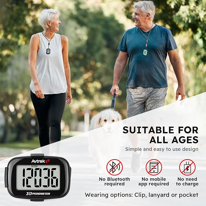 3D Step Counter Clip On with LED Backlight Pocket Pedometer for Walking Outdoor Activities Fitness Tracker Without Smartphone