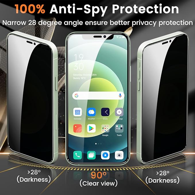 3+3 Pack Privacy Screen Protector for iPhone 12 6.1-Inch with 3 Pack Camera Lens Protector, Anti Spy Tempered Glass Film 9H Hardness Bubble Free Case Friendly