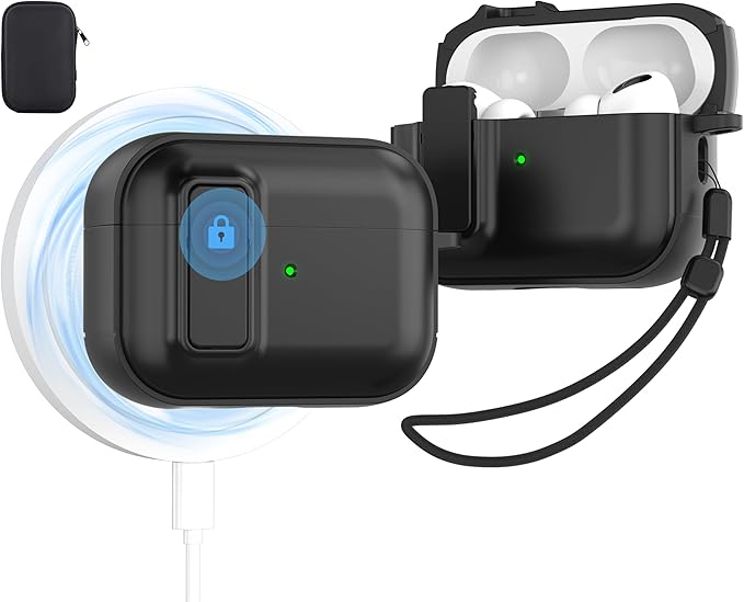 Valkit Compatible Airpods Pro 2nd/1st Generation Case with Cleaner Kit, Secure Lock Airpods Pro 2 Case Cover Magnetic Ready, Shockproof Protective Case for Airpods Pro 2nd/1st Gen, Black Magnetic