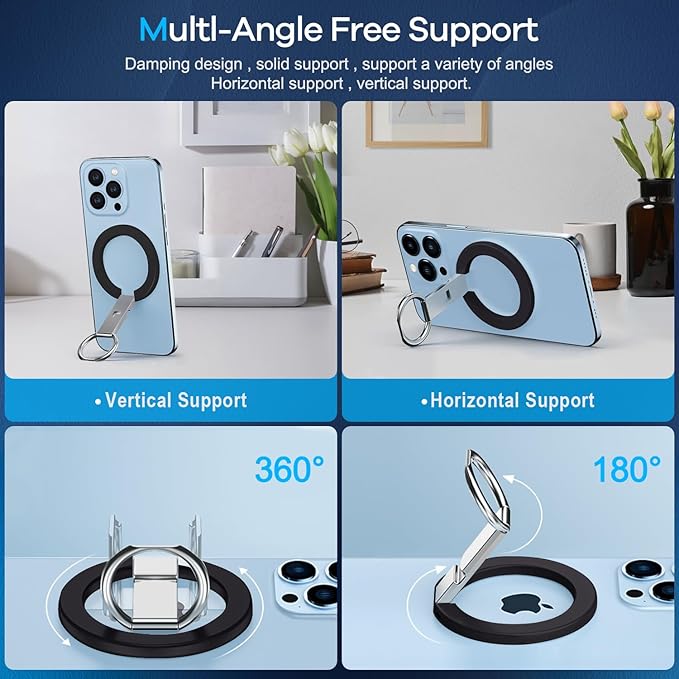 Magnetic Phone Ring Holder for MagSafe, Magnet Finger Ring Grip Stand Holder, Compatible with iPhone, and Smartphones, MagSafe Accessories-Black