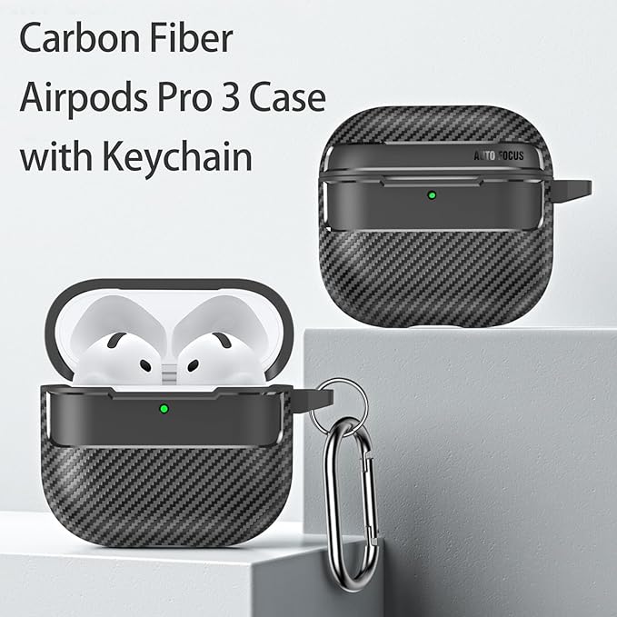 for Hard AirPods Pro 3 Case 2025|Cool Carbon Fiber Air Pods Pro 3 Case (Model A2700/A2931)|with Keychain|Airpod 3 Pro Cases for Man(Black)