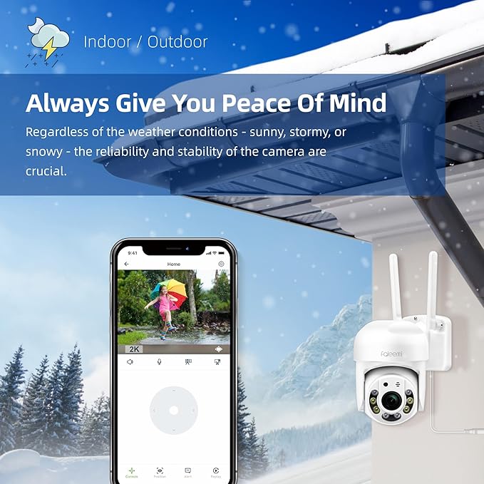 2K WiFi Security Camera for Home with Cell Phone App Control, Color Night Vision, Ai Motion Detection, Auto Tracking, 2 Way Audio, Waterproof, Local/Cloud Storage, Compatible with Alexa