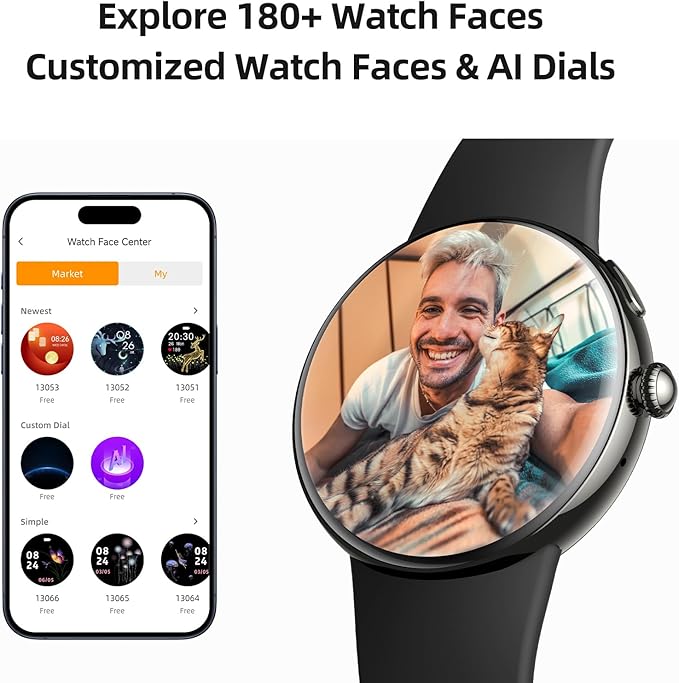 Parsonver AMOLED Smart Watch for Men Women, Always-On Display Fitness Tracker, Answer/Make Calls, 2 Quick-Release Bands, Heart Rate Sleep Monitor, 120+ Sports Modes Pedometer for Android iPhone, Black