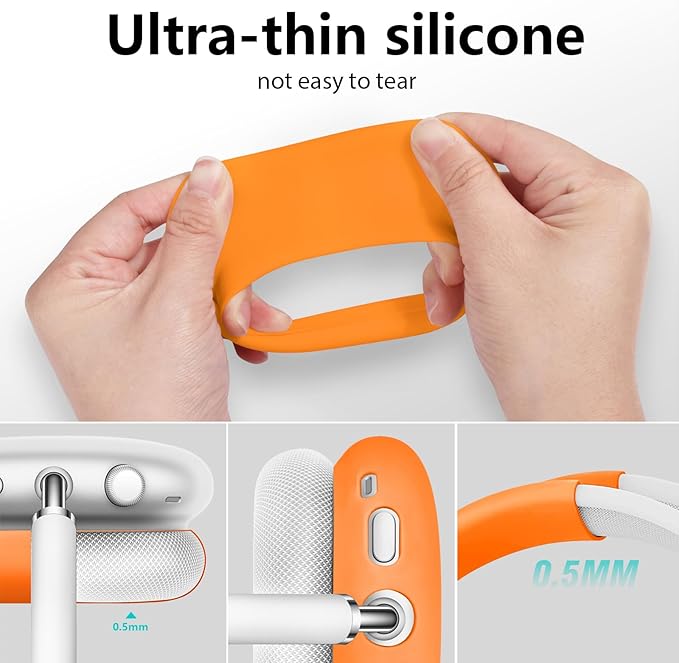 Case for Airpods Max Headphones, Ear Pad Case Cover/Ear Cups Co ver/Headband for AirPods Max (USB-C/Lightning)(2024/2020), Silicone for Apple Airpod Max, Accessories Cases(Vibrant Orange)