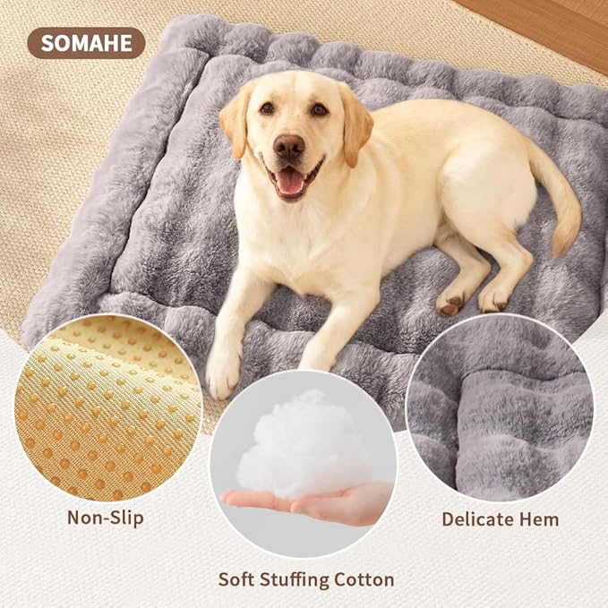 Cat Beds for Indoor Cats Faux Fur Pet Pad Mat Plush Kitten Bed with Non-Slip Bottom for Carriers/Couch Dog & Puppy Friendly 35 x 27 Inch X-Large Gery