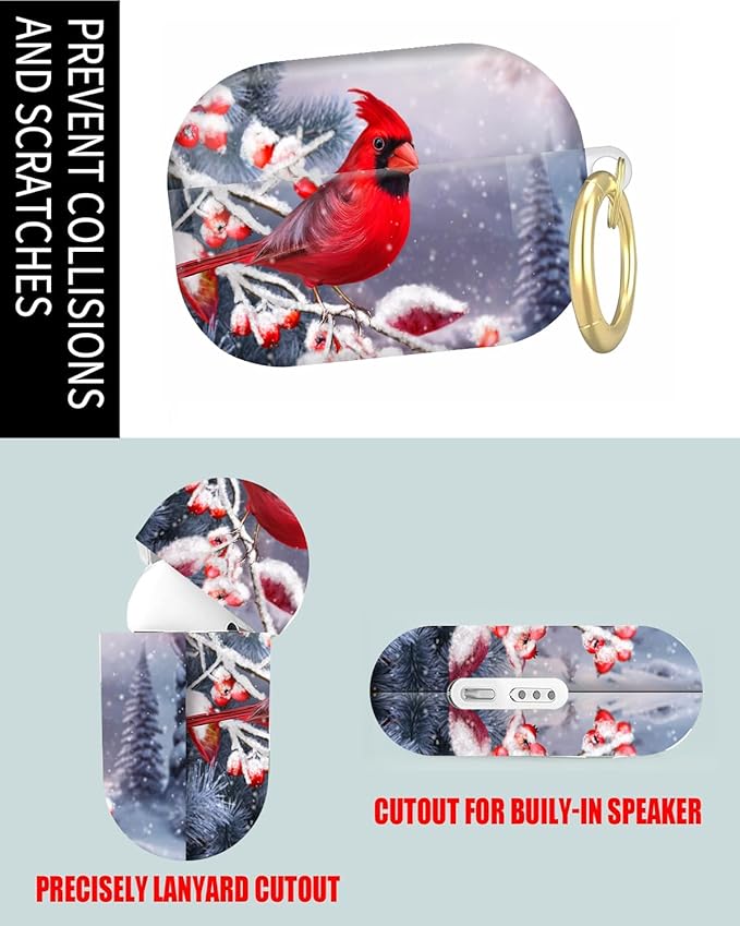 Compatible with Airpod Pro 2nd/1st Generation,Full Protection Cover for Women,Accessories Hard Case Portable & Shockproof for Airpod Pro 2nd Charging Case 2023/2022/2019(Red Bird Snow Covered Branch)