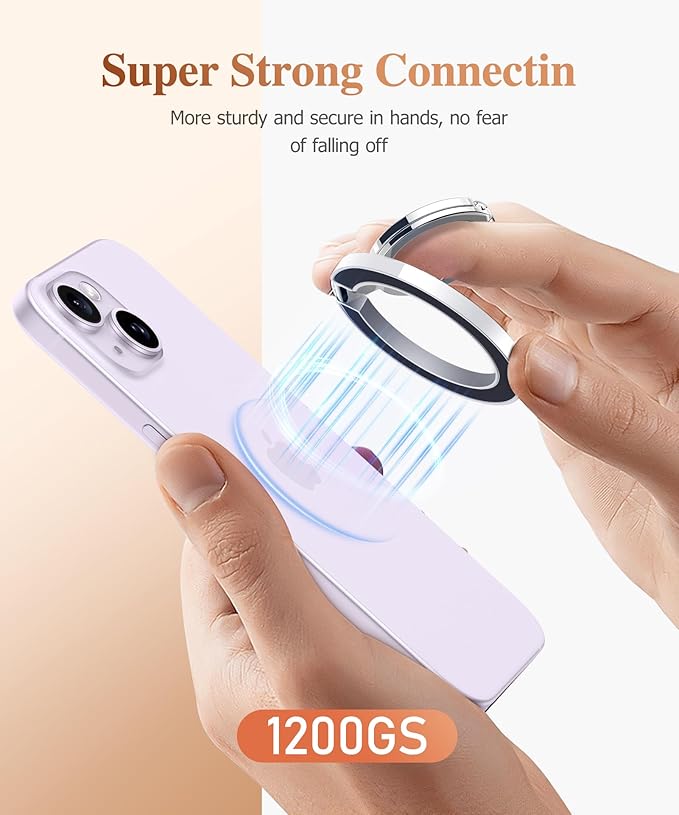 GVIEWIN Magnetic Phone Ring Holder, Compatible with MagSafe Phone Grip with Adjustable Stand, Magnet Phone Ring Kickstand for iPhone 17/16/15/14/13/12 Pro Max Plus Air/Other Phones (Glitter/Purple)