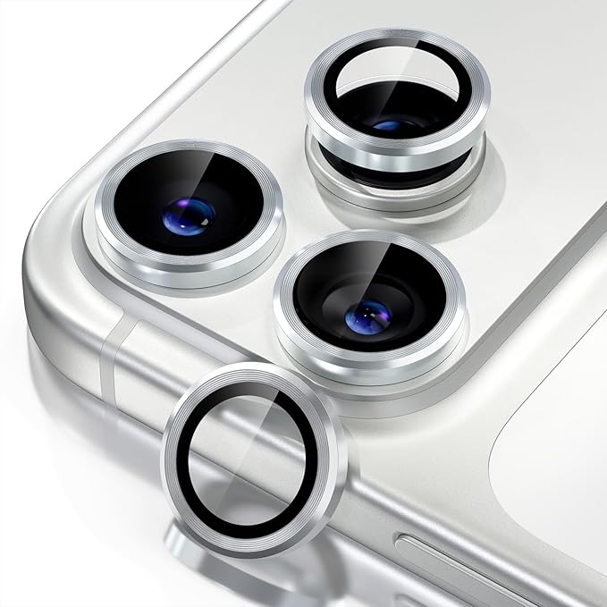 Misea Compatible for iPhone 17 Pro/iPhone 17 Pro Max Camera Lens Protector, Ultra-HD Tempered Glass Camera Cover Screen Protector Metal Individual Ring Protector Decoration Accessories, Silver