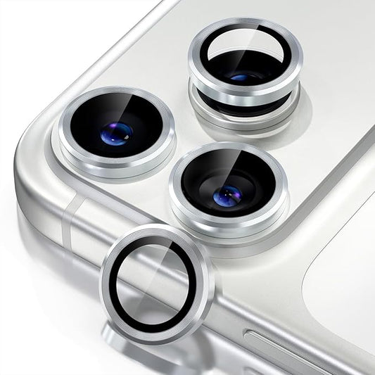 Misea Compatible for iPhone 17 Pro/iPhone 17 Pro Max Camera Lens Protector, Ultra-HD Tempered Glass Camera Cover Screen Protector Metal Individual Ring Protector Decoration Accessories, Silver