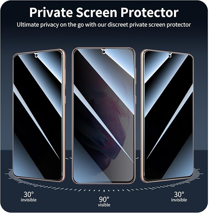 3*Privacy Screen Protector and 3*Camera Lens Protector for Samsung Galaxy S21+/S21 Plus with a Installation Alignment Aid, Anti-Spy Tempered Glass Film, Dark Private Black Protection