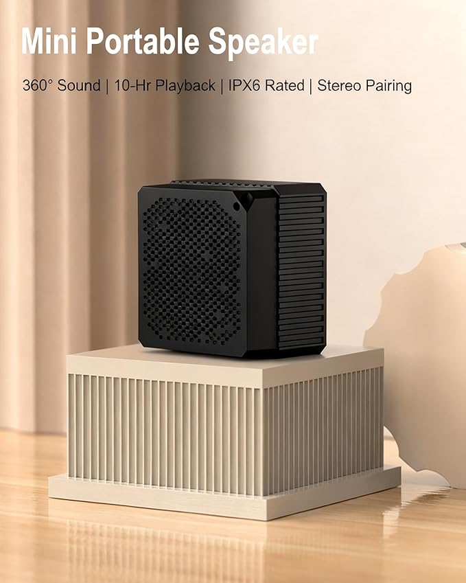 Portable Bluetooth Speakers Wireless, IPX6 Waterproof & Dustproof Small Portable Speaker, High Loud Stereo Sound, Built-in Mic, TWS Pairing, with Storage Box, Easy for Carry/Outdoor/Travel (Black)