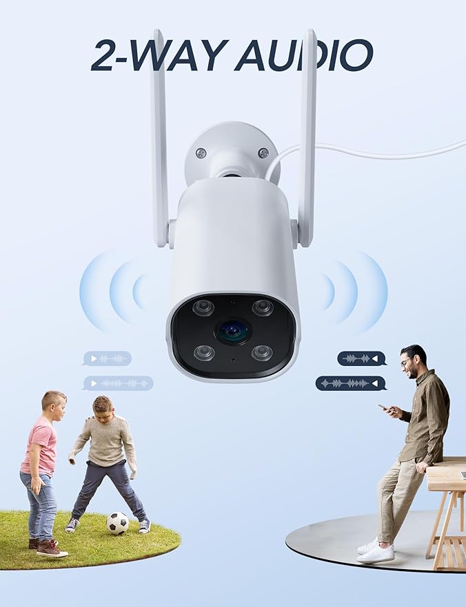 GNCC Security Camera Outdoor, 2K Cameras for Home Security, Color Night Vision, Motion Detection, 2-Way Audio, 24/7 Recording, Cloud & SD Card Storage, IP65 Waterproof, 2.4GHz WiFi, White