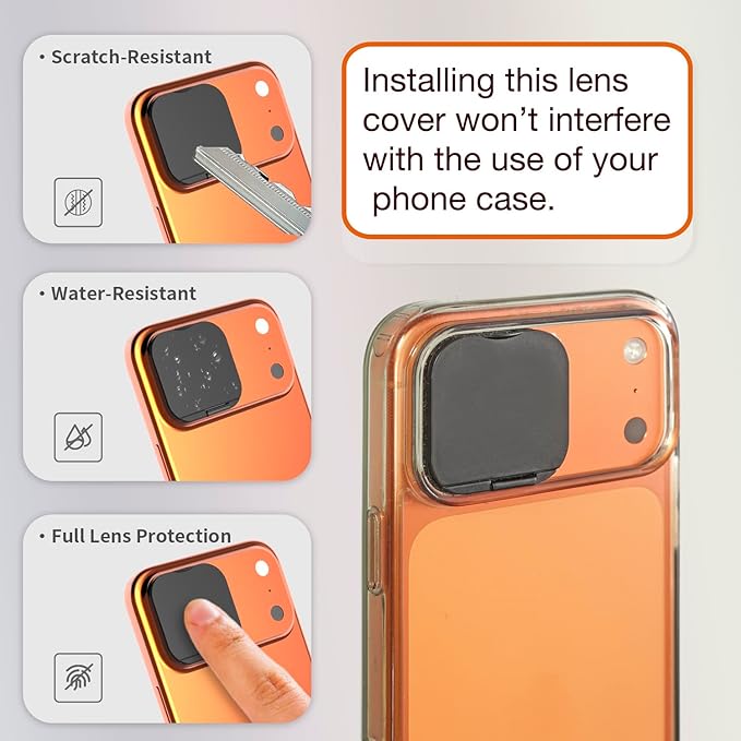 Phone Camera Lens Cover Compatible for iPhone17 Pro/17 Pro Max,Privacy & Security Protector with Strong Adhesive, Black - 2 Pack