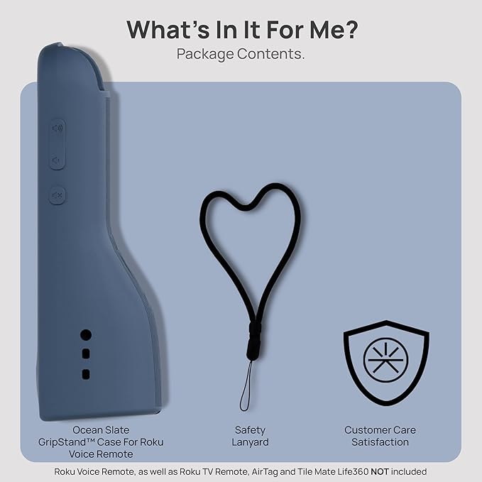 GripStand™ Roku Voice Remote Cover: Stand Up Design, Enhanced Grip, Silicone Case: Fits TV Streaming Stick Plus 2025 4K/HD/HDR, Compatible with AirTag and TileMate, Slate Ocean by 73&Sunny