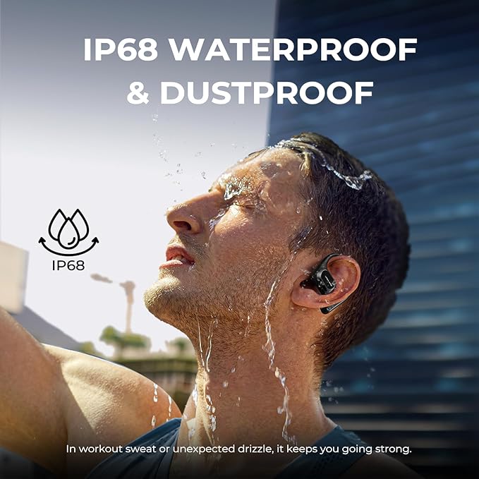 JOYWISE True Bone Conduction Headphones, Bluetooth 5.4 Wireless Open Ear Earbuds, IP68 Waterproof, 30 Hours Playtime, Black, Ultra Lightweight Design for Running, Cycling, Outdoor Activities