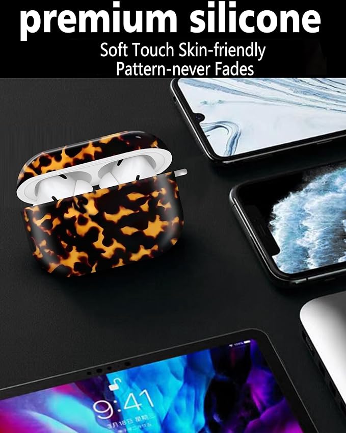 Cute Hard Case Compatible with AirPods Pro 2nd/1st Generation, Protective Cover with Golden Keychain, Fits 2023/2022/2019 Models, for Women, Girls, and Men(Tortoiseshell