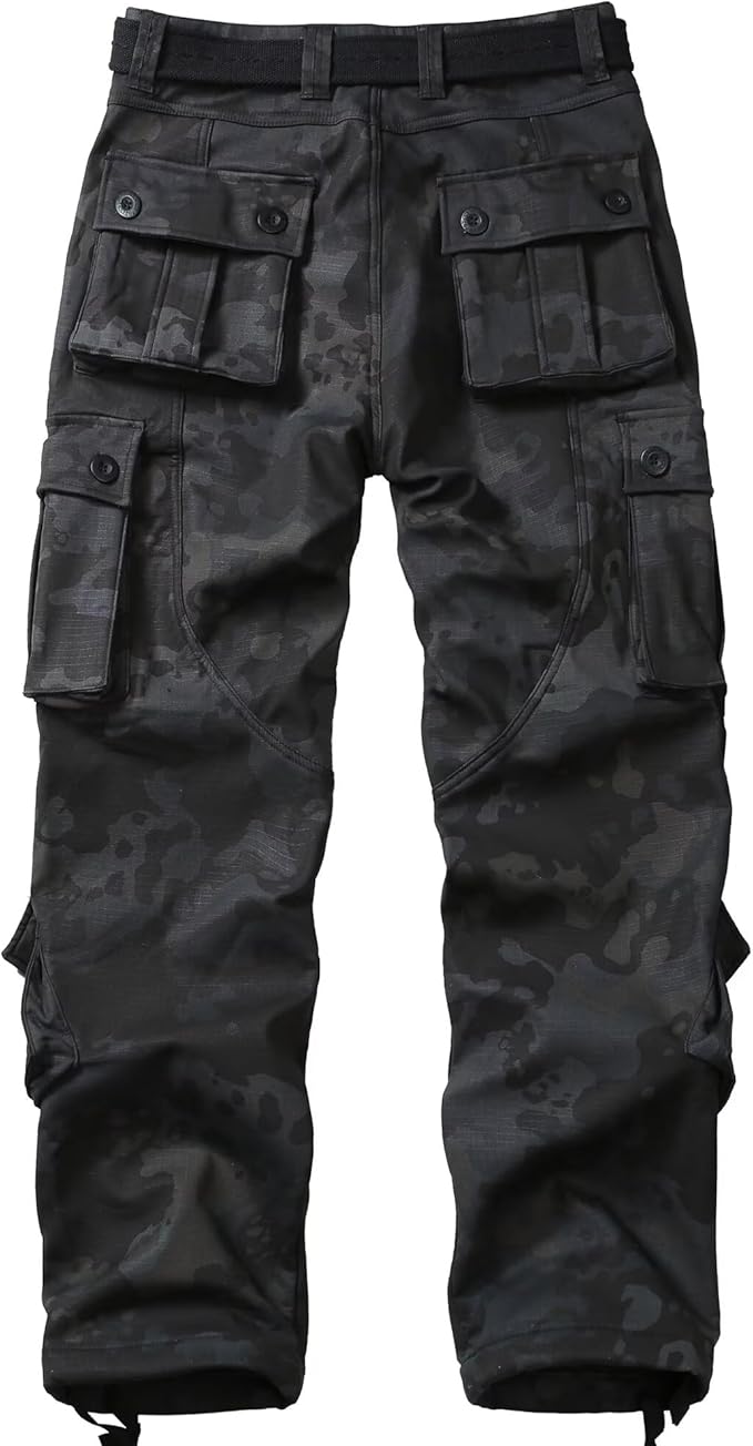 KOCTHOMY Men’s Fleece Lined Hiking Pants,Winter Outdoor Thermal Casual Work Cargo Pants with Multi Pockets, No Belt.