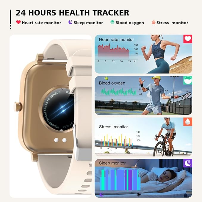 Smart Watch for Men Women SmartWatch 1.83" for iPhone Samsung Android Phone Compatible, Fitness Tracker Watch with Pedometer, Heart Rate/Sleep Monitor, Blood Oxygen, IP68 Waterproof (Gold)