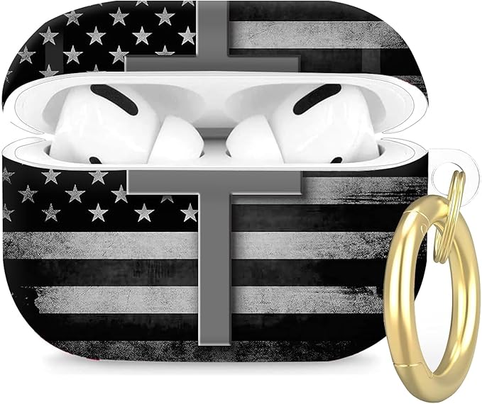 Compatible with Airpod Pro 2nd/1st Generation,360° Full Protection Cover for Girl Women,Hard Case Portable & Shockproof for Airpod Pro 2nd Charging Case 2023/2022/2019(Black White American Flag Cross)