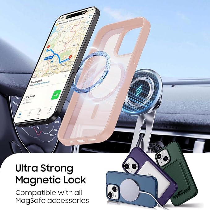 Magnetic for iPhone 15 Plus Case & iPhone 14 Plus Case with Detachable Wallet, Compatible with MagSafe, Military Protective Slim Phone Cover with Card Holder, Pink