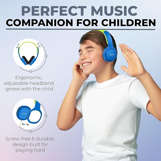 PHILIPS Kids Headphones with Cord, On-Ear Wired Headphones for Kids with Comfortable Fit & Clear Stereo Sound, 85dB Volume Limiter Headset for School/Tablet/iPad/Kindle, Ideal for Boys & Toddlers