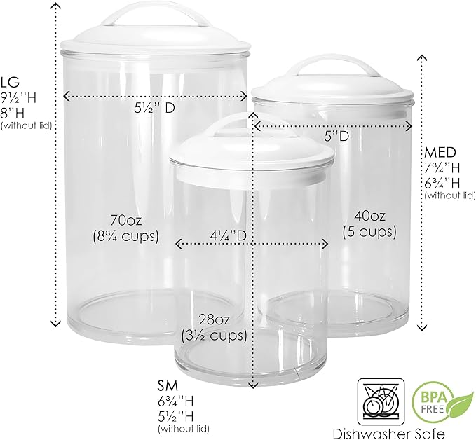 Reston Lloyd Food Storage Containers, BPA Free Airtight Canisters for Cereal, Pasta, Sugar, Coffee, Flour, Cookies, Loose Tea, for Kitchen Organization, Set of 3, Lime (Pack of 4)
