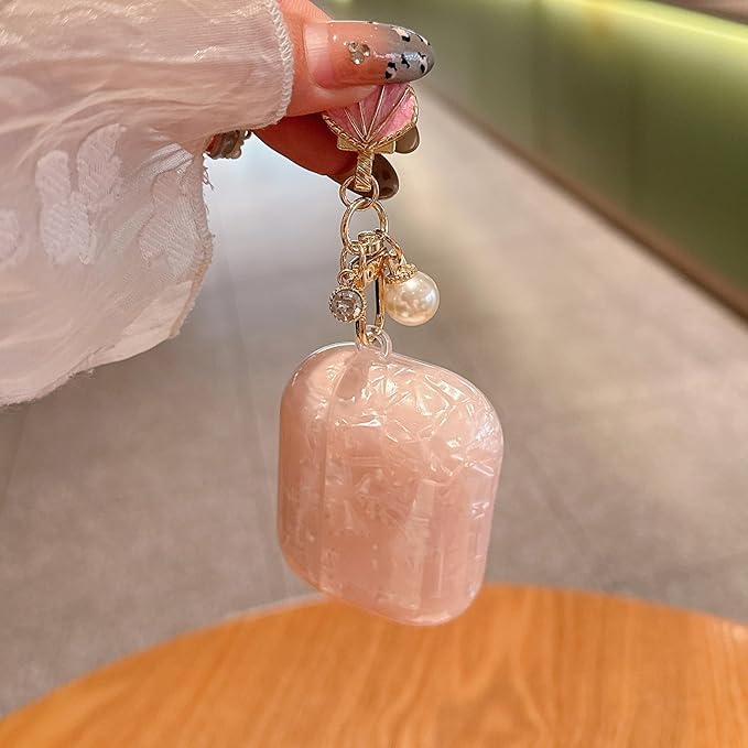 for AirPod Pro 3 Case 2025 Cute Luxury Marble TPU Protective Cover with Glitter Shell Pearl Keychain Compatible for AirPods Pro 3rd Generation Case for Women Girls (Pink)