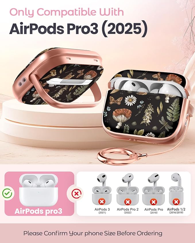 Coralogo for AirPods Pro 3 Case with Safety Lock - Cute Cartoon for Women Girls Fashion Stylish Mushroom Pattern Design Kawaii Girly Girlish Hard Protective Cover for AirPods Pro 3rd Generation