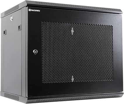 RackPath 9U Wall Mount Server Cabinet Network Rack Enclosure, Quiet Cooling Fan, Perforated Door, Black