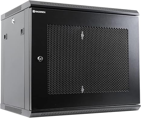 RackPath 9U Wall Mount Server Cabinet Network Rack Enclosure, Quiet Cooling Fan, Perforated Door, Black