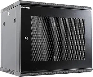 RackPath 9U Wall Mount Server Cabinet Network Rack Enclosure, Quiet Cooling Fan, Perforated Door, Black