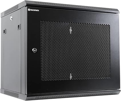 RackPath 9U Wall Mount Server Cabinet Network Rack Enclosure, Quiet Cooling Fan, Perforated Door, Black