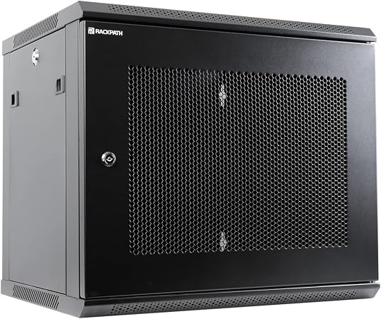 RackPath 9U Wall Mount Server Cabinet Network Rack Enclosure, Quiet Cooling Fan, Perforated Door, Black