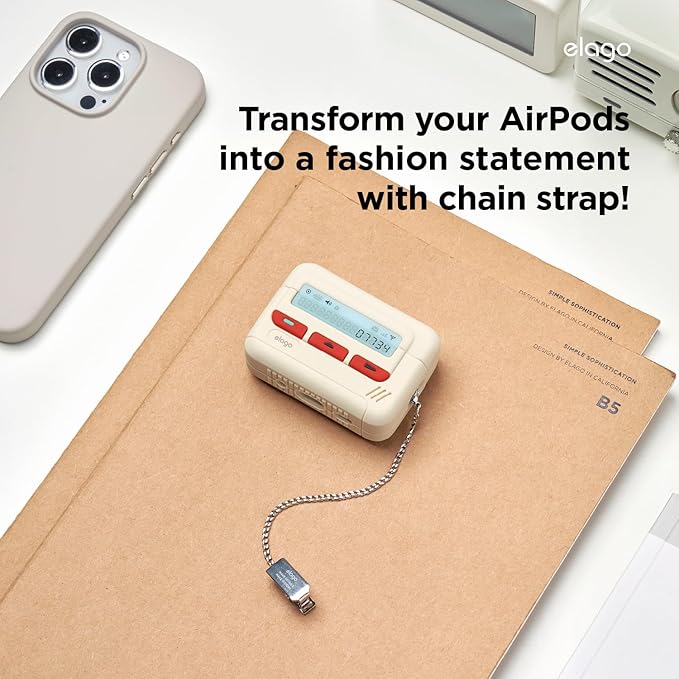 elago Pager Compatible with AirPods Pro 2nd Generation Case Cover, Compatible with AirPods Pro 2 Case, Lanyard Included, Shock Resistant, Full Protection, for Men, for Women (Classic White)