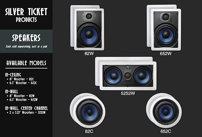 82W Silver Ticket in-Wall Speaker with Pivoting Tweeter (8 Inch in-Wall)