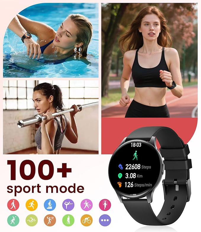 LIGE Smart Watches for Women, Call/Reminders, 1.43" AMOLED Ultra-Thin Activity Trackers with Heart Rate/Sleep/SpO2 Monitor, 100+ Sports Modes Fitness Watch for iOS Android, Black Steel