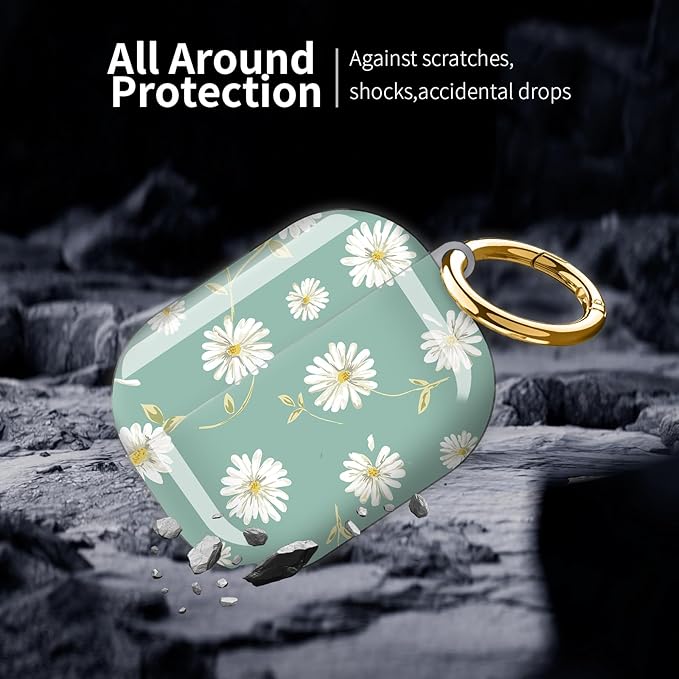 Compatible with AirPod Pro 3 (2025),Cute Case Cover for Women & Men, Full Protection Shockproof Hard Case with Keychain, Wireless Charging Case Accessories(White Daisy)