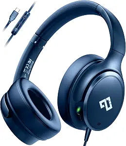 Active Noise Cancelling Headphones USB C Headphones Wired Over Ear-Blue