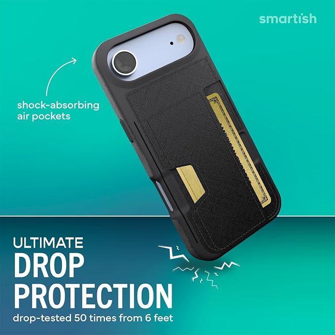 Smartish® iPhone Air Wallet Case - Wallet Slayer Vol. 2 [Slim + Protective] Credit Card Holder w/Kickstand - Drop Tested Hidden Card Slot Cover for Apple iPhone Air - Black Tie Affair